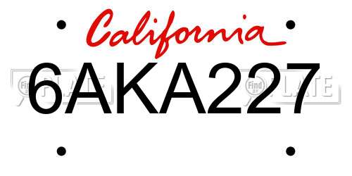 6AKA227 California License Plate