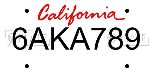 6AKA789 California License Plate