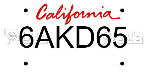 6AKD65 California License Plate