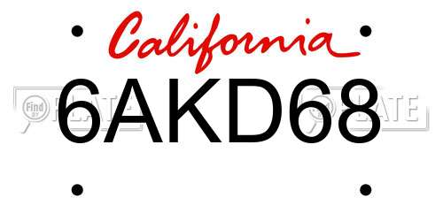 6AKD68 California License Plate