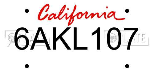 6AKL107 California License Plate