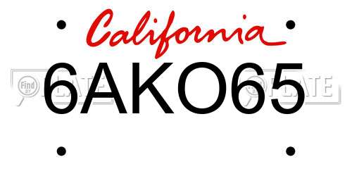 6AKO65 California License Plate