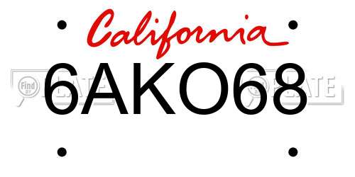 6AKO68 California License Plate