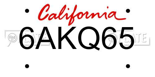 6AKQ65 California License Plate