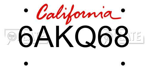 6AKQ68 California License Plate