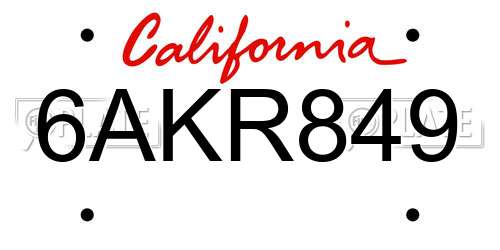 6AKR849 California License Plate