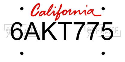 6AKT775 California License Plate