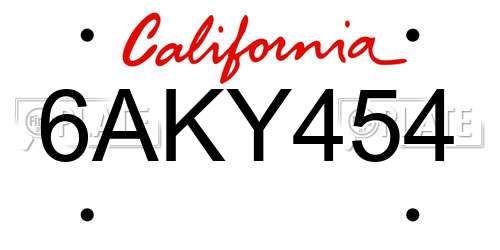 6AKY454 California License Plate