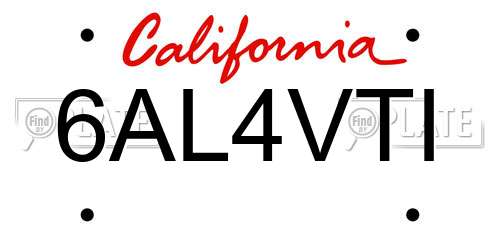 6AL4VTI California License Plate