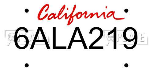 6ALA219 California License Plate