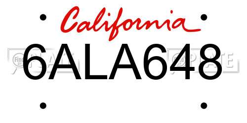 6ALA648 California License Plate