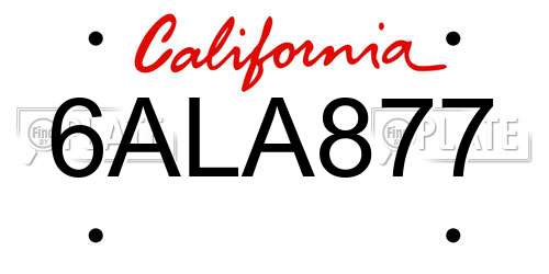 6ALA877 California License Plate
