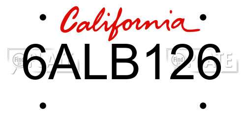6ALB126 California License Plate