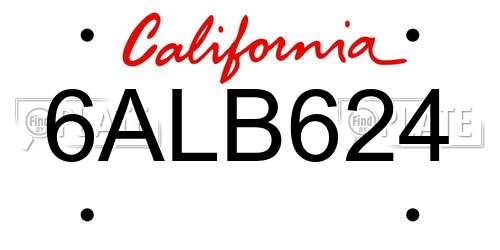 6ALB624 California License Plate