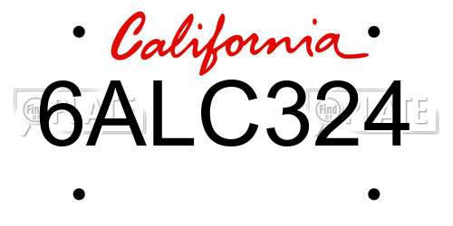 6ALC324 California License Plate