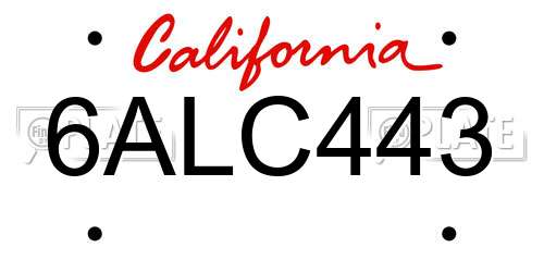 6ALC443 California License Plate