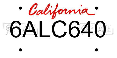 6ALC640 California License Plate