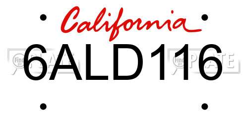 6ALD116 California License Plate