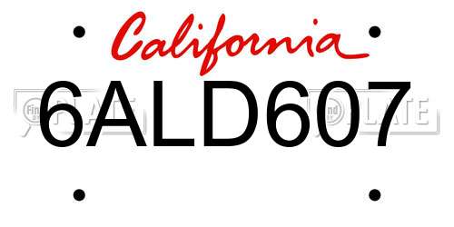 6ALD607 California License Plate