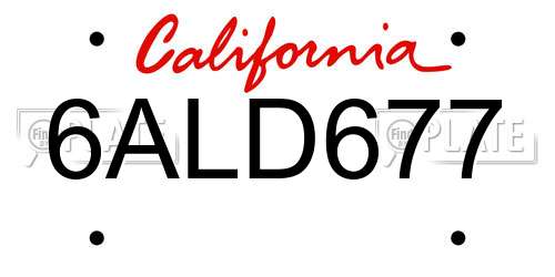 6ALD677 California License Plate