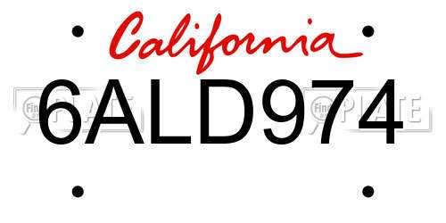 6ALD974 California License Plate