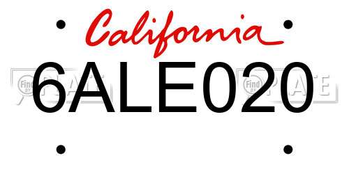 6ALE020 California License Plate