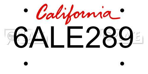 6ALE289 California License Plate