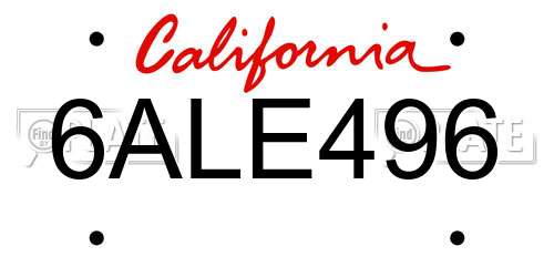 6ALE496 California License Plate