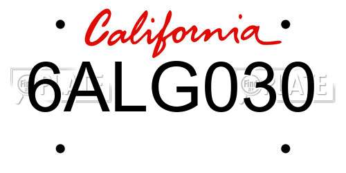 6ALG030 California License Plate