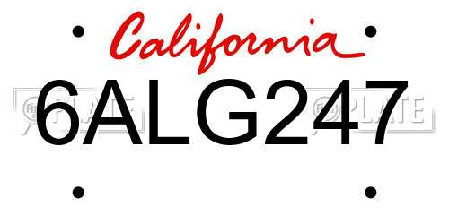 6ALG247 California License Plate