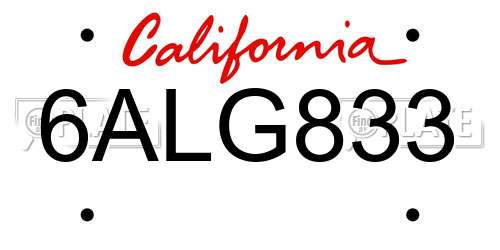 6ALG833 California License Plate