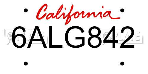 6ALG842 California License Plate