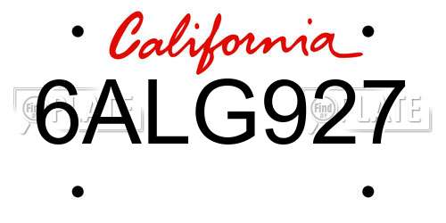 6ALG927 California License Plate