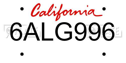 6ALG996 California License Plate