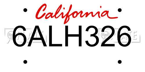 6ALH326 California License Plate