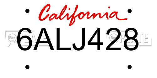 6ALJ428 California License Plate