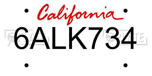 6ALK734 California License Plate