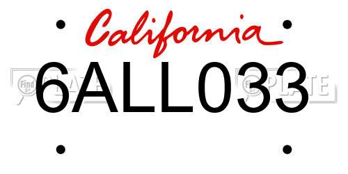 6ALL033 California License Plate