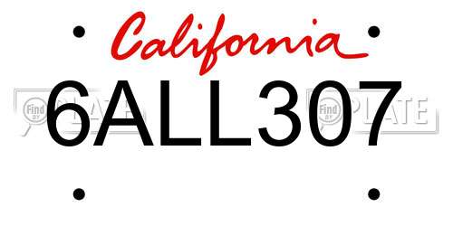 6ALL307 California License Plate