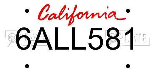 6ALL581 California License Plate