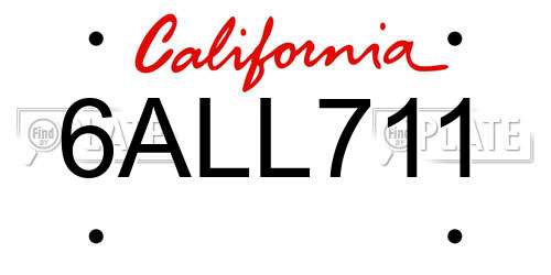 6ALL711 California License Plate