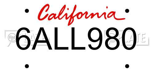 6ALL980 California License Plate