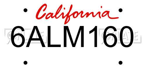 6ALM160 California License Plate