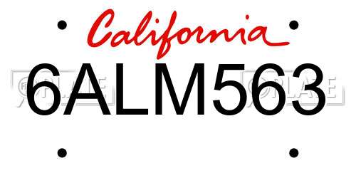 6ALM563 California License Plate