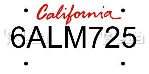 6ALM725 California License Plate