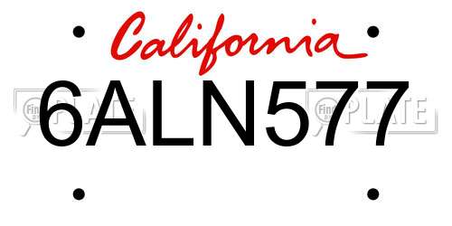 6ALN577 California License Plate