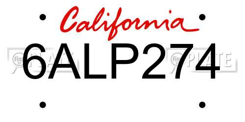 6ALP274 California License Plate