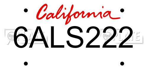 6ALS222 California License Plate