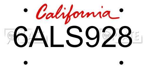 6ALS928 California License Plate