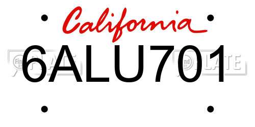 6ALU701 California License Plate